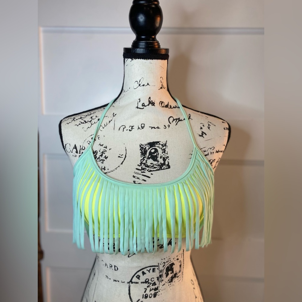 PINK Victoria's Secret Fringe Tank Top Medium Aqua Boho Beach